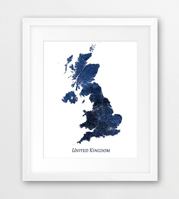 Great Britain Print United Kingdom Wall Art Watercolor Map Uk Navy Blue Home Decor Travel Poster