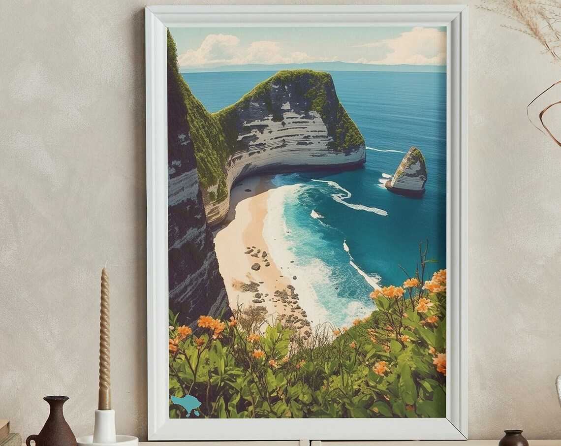 Nusa Penida Diamond Beach Bali Cliffside Ocean Cove Travel Poster