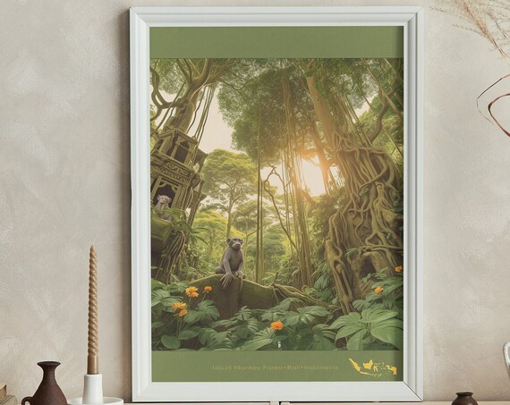 Ubud Monkey Forest Bali Indonesia Jungle Temple Scene Travel Poster