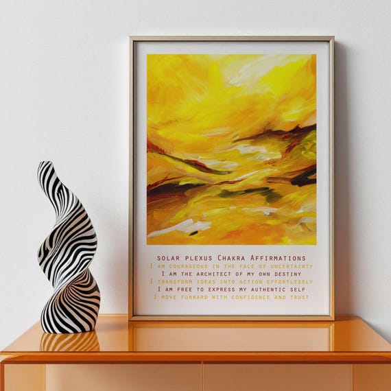 Solar Plexus Chakra Affirmations Yellow Abstract Spiritual Poster