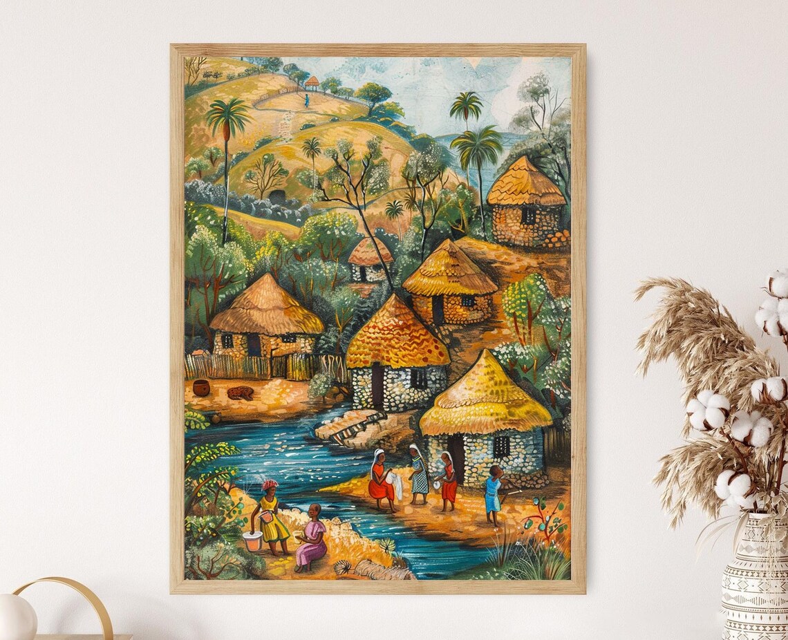 Laundry Day In Nigerian Village Detailed African Art Print