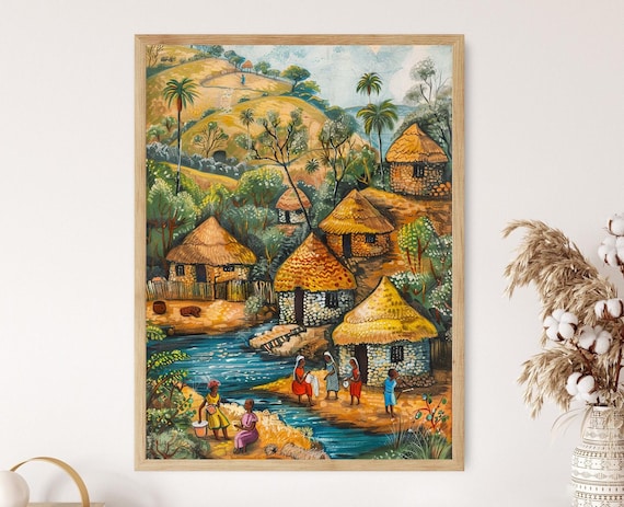 Laundry Day In Nigerian Village Detailed African Art Print