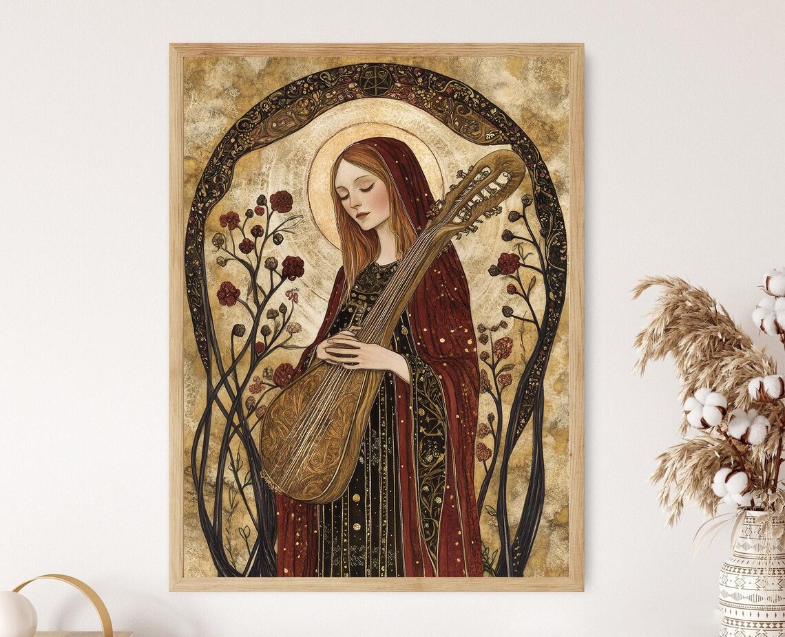 Hildegard of Bingen, Floral Motif Catholic Art Print