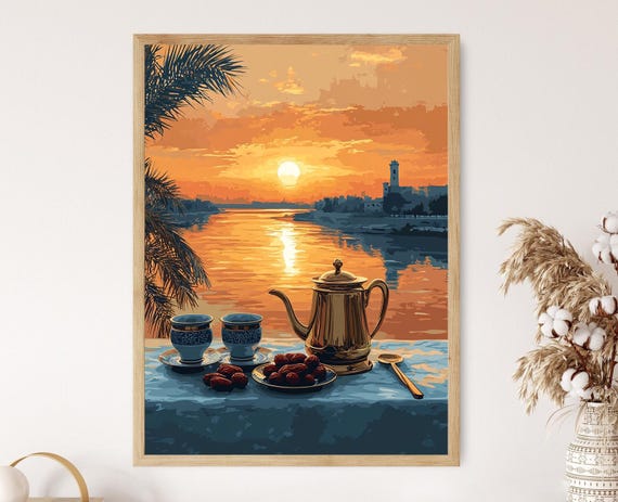 Traditional Coffee Set In Baghdad Iraqi Heritage Art Tigris River View