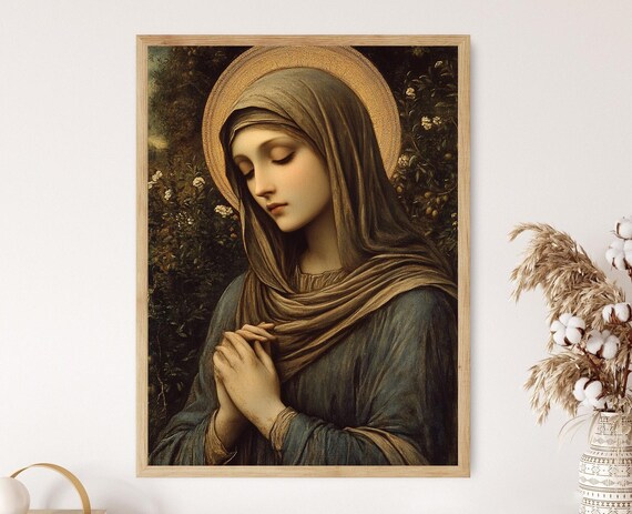 Contemplative Woman with Golden Halo Devotional Religious Art Poster