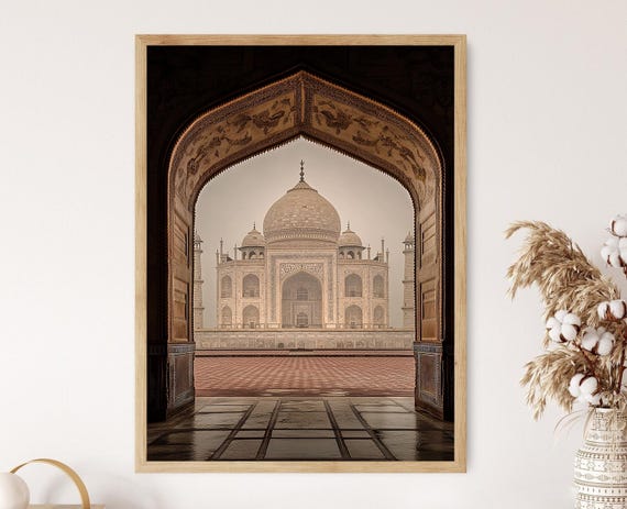 Enigmatic Taj Mahal Art Print Indian Heritage Scene Foggy Morning Wall Art