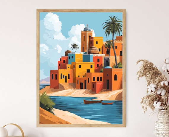 African Nubian Houses Art Print Flat Vector Illustration Sudan Culture Wall Art