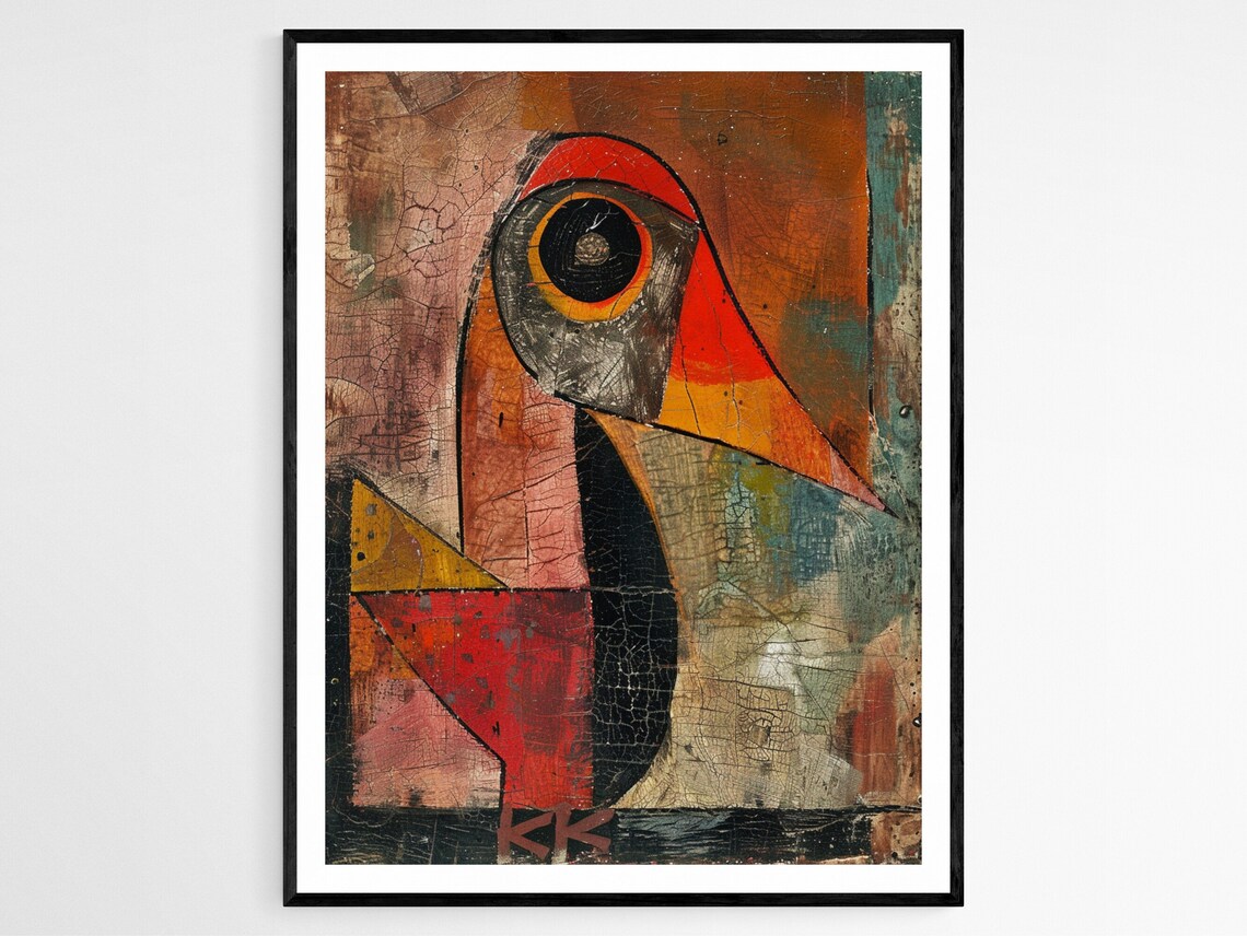 Paul Klee Inspired Abstract Bird With Geometric Eye Art Print