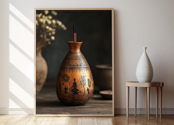 Brass Incense Holder With Warli Art Tribal Indian Decor Print
