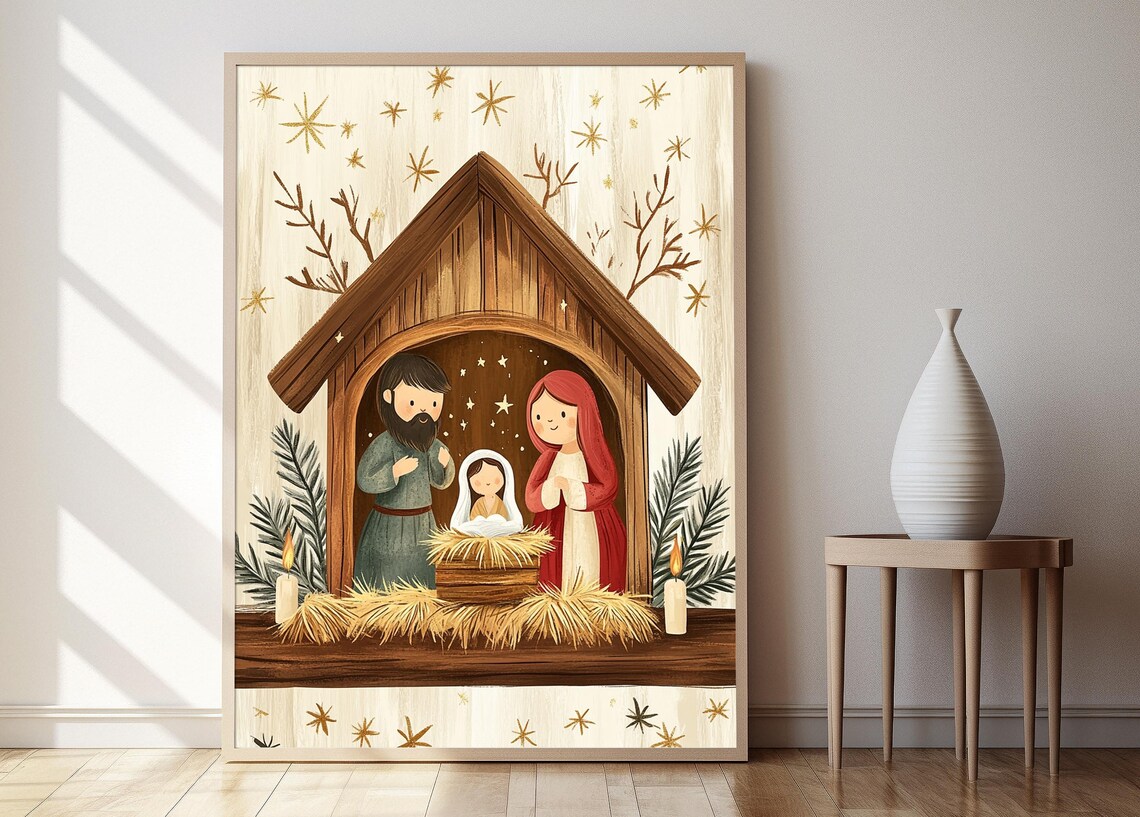 Nativity Scene Ornament Illustration, Christian Children