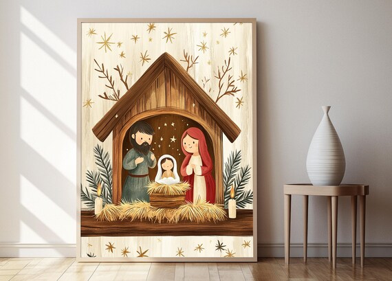 Nativity Scene Ornament Illustration, Christian Children