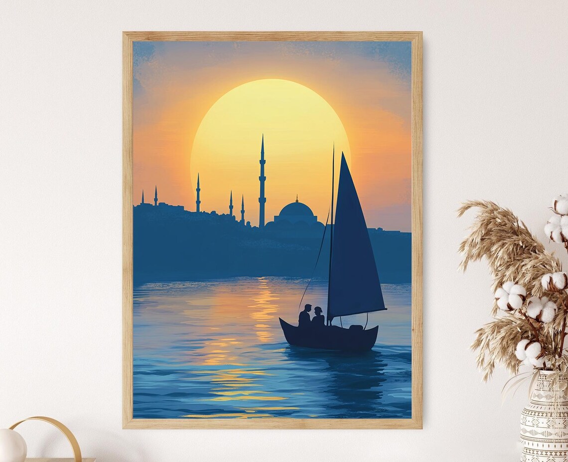 Romantic Bosphorus Sunset Art Print Istanbul Love Scene