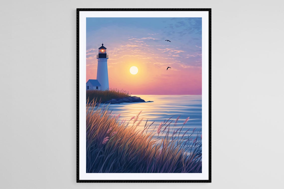 Nantucket Lighthouse Art Print Ocean Sunrise Scene
