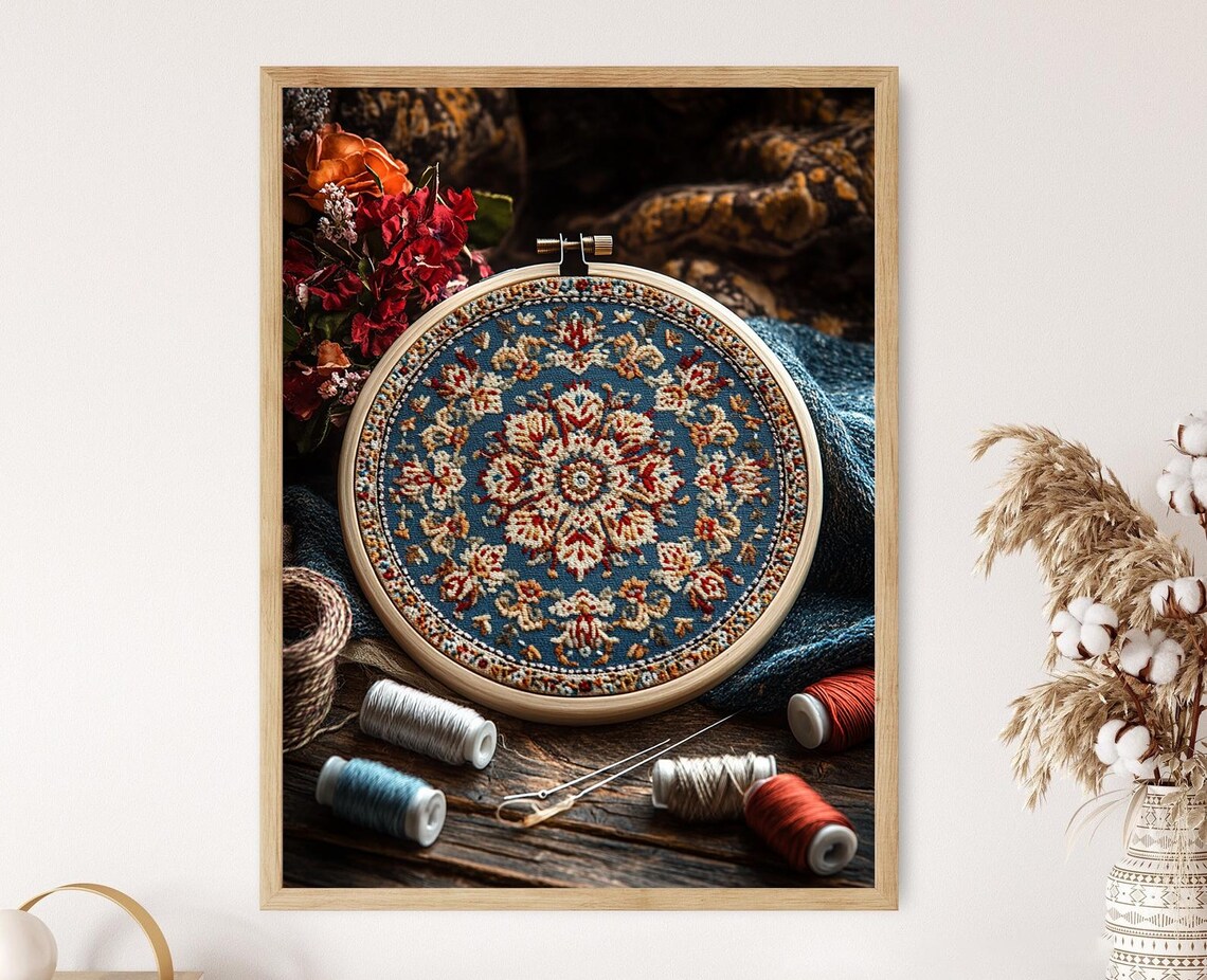 Kurdish Embroidery Hoop, Traditional Craft Decor