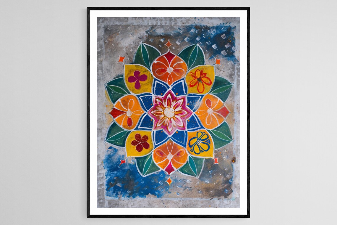 Rangoli Pattern Art Print, Indian Mandala Decor