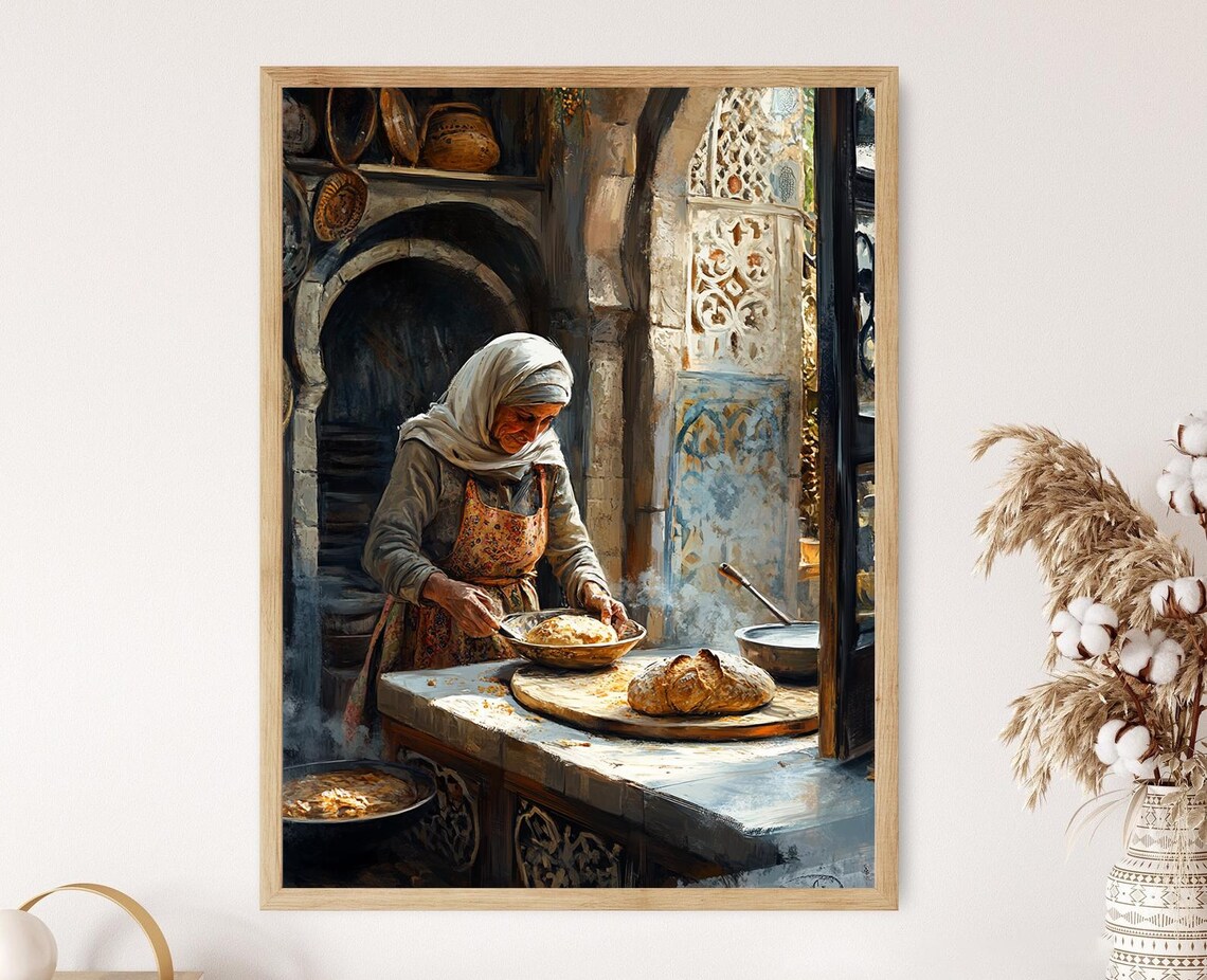 Kurdish Bread Making Rustic Kurdistan Kitchen Art Print