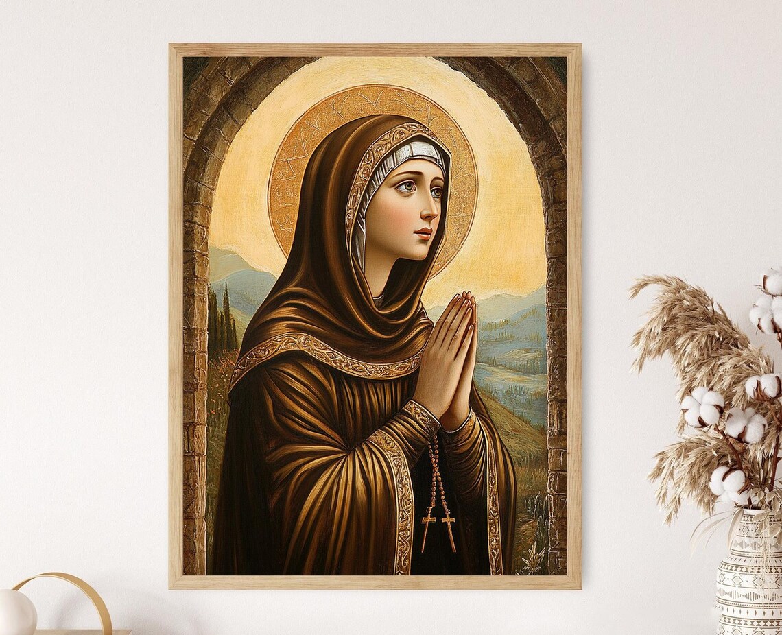 Saint Clare of Assisi in Prayer Golden Halo Devotional Art Poster