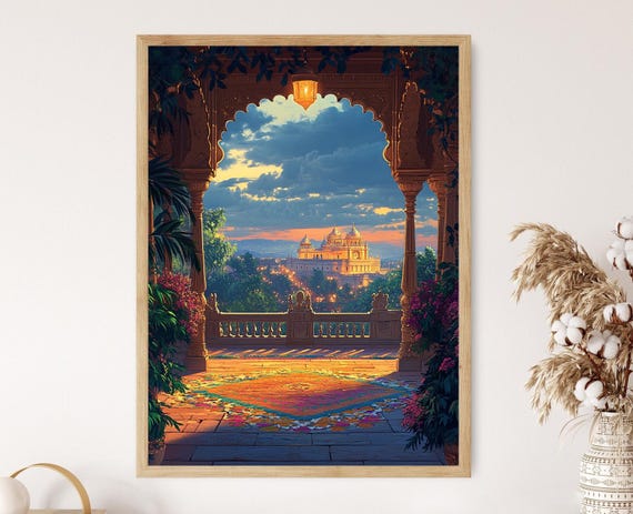 Mysore Terrace With Sandalwood Carvings Indian Heritage Art Palace View Print