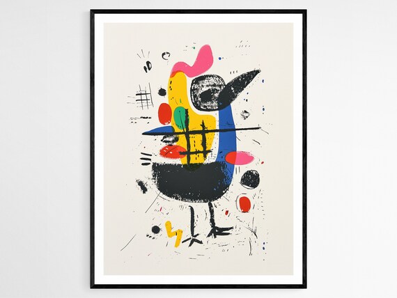 Joan Miro Inspired Surrealist Abstract Figure Colorful Poster