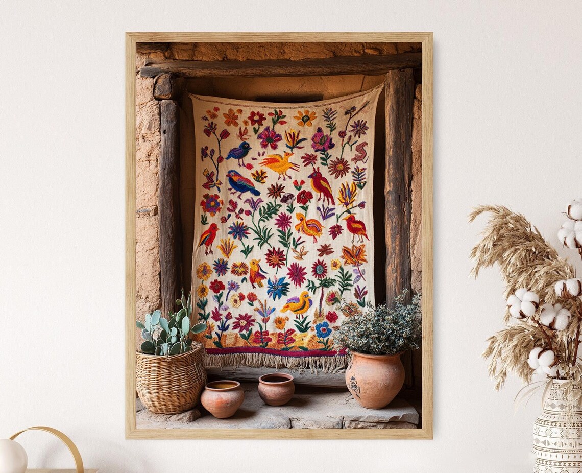 Mexican Tenango Tapestry Fine Print Rainbow Animal Decor Poster