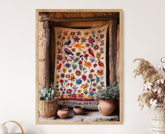Mexican Tenango Tapestry Fine Print Rainbow Animal Decor Poster