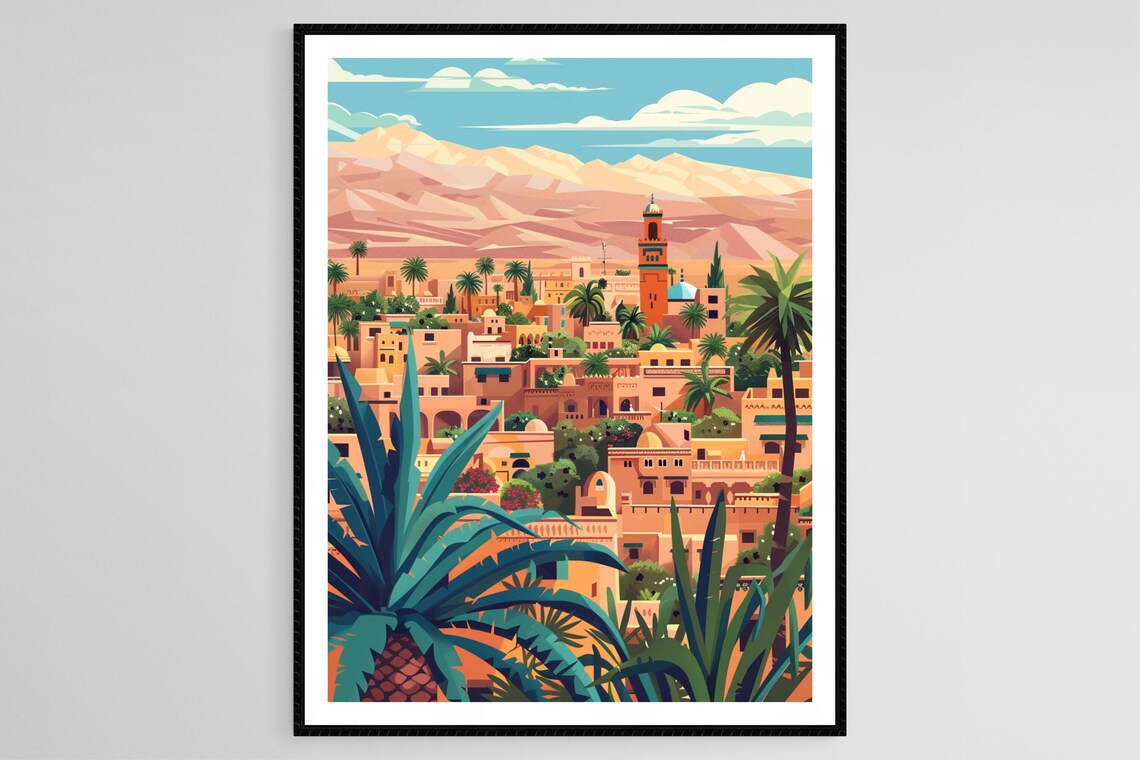 Marrakech Morocco Travel Poster, Koutoubia Mosque