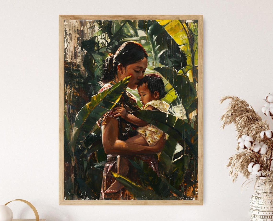 Filipina Mother And Child Traditional Philippines Scene Painting Collectible Art For Home Filipino Heritage Gift