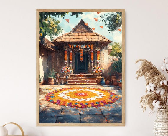 Gudi Padwa Rangoli Art Print Indian Festival Wall Decor Marathi New Year Illustration Vibrant Ethnic Art Traditional Hindu Painting