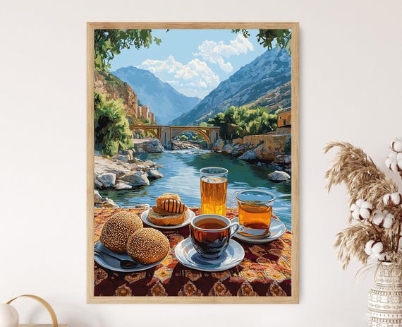 Zakho Braekfast Delal Bridge Scene With Honeycomb Kurdish Art Print Newroz Celebration