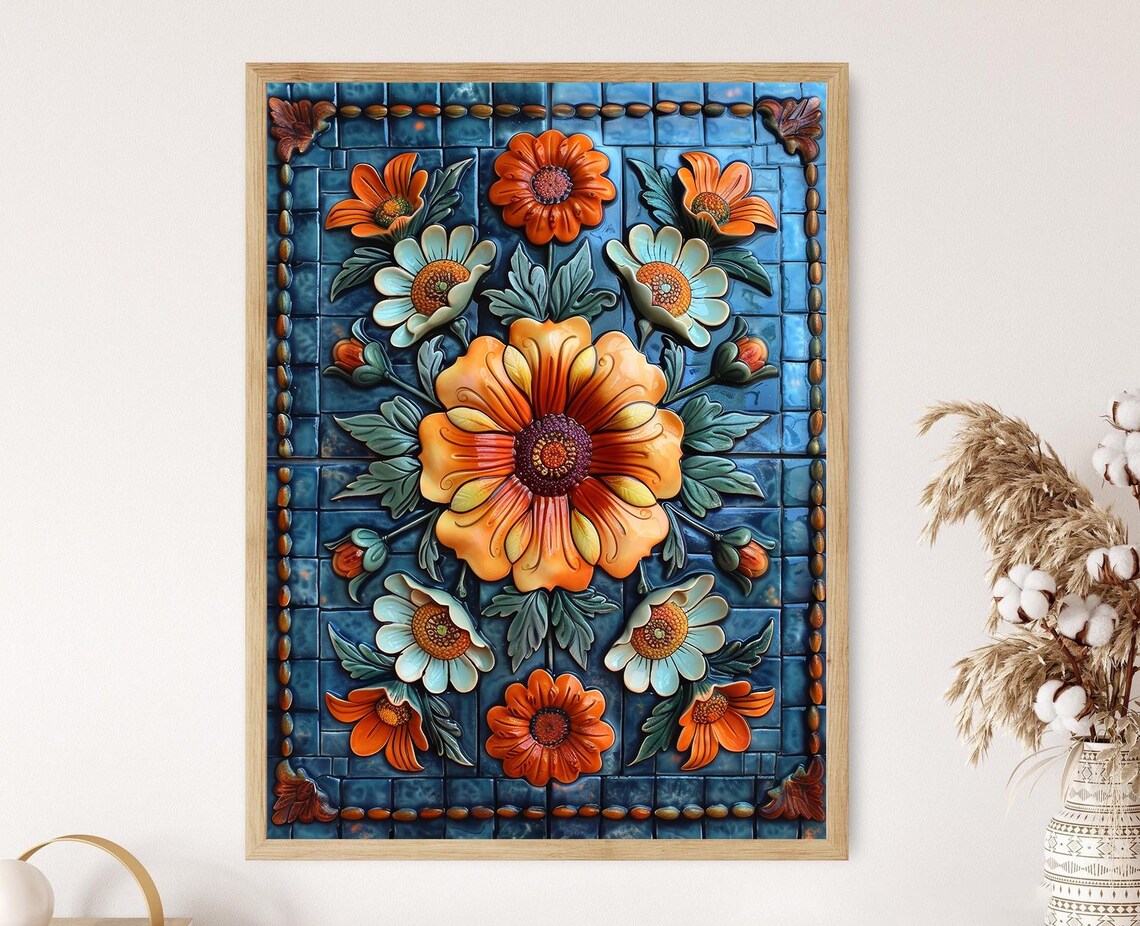 Mexican Talavera, Intricate Floral Geometric Design