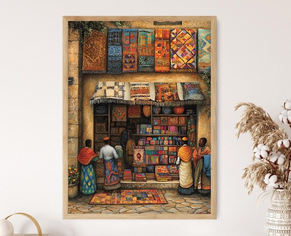 Ethiopian Rug Store Art Print Traditional Woven Rugs African Textile Wall Art