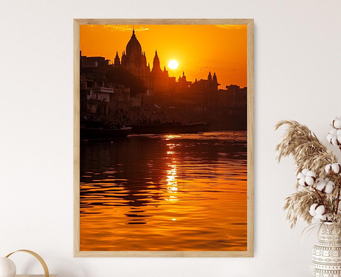 Varanasi Uttar Pradesh Art Print Ganges River Sunset Silhouette