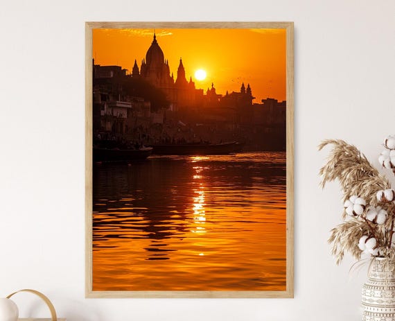 Varanasi Uttar Pradesh Art Print Ganges River Sunset Silhouette