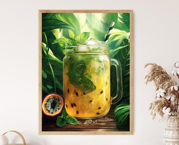 Passion Fruit Mojito Art Print Mason Jar With Mint And Passion Fruit