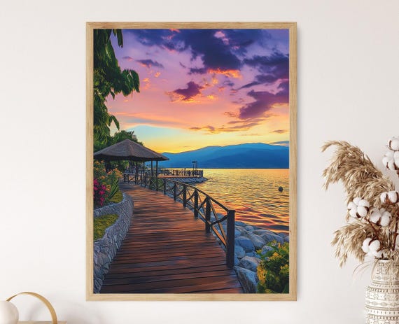 Lake Chapala Boardwalk, Sunset Reflections Art Print