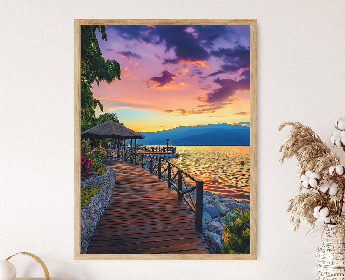 Lake Chapala Boardwalk, Sunset Reflections Art Print