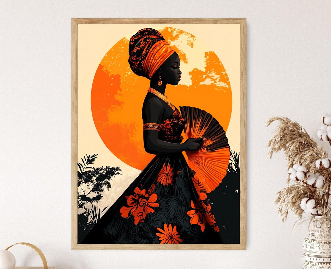 Senegalese Woman Wax Print Hand Fan Art Print