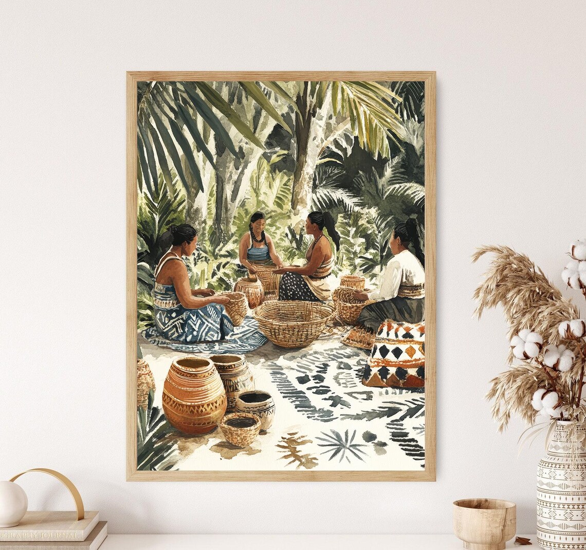 Tiwi Islander Basket Weaving Art Print, Aboriginal Decor