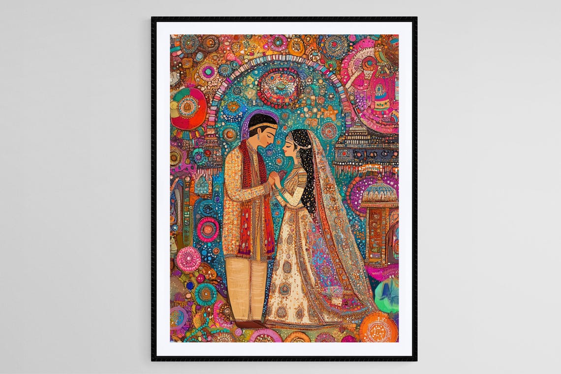 Mithila Wedding Art Print Indian Bride And Groom Folk Ceremony