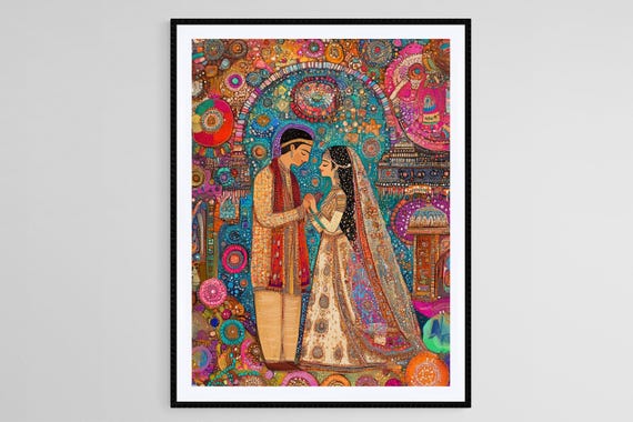 Mithila Wedding Art Print Indian Bride And Groom Folk Ceremony