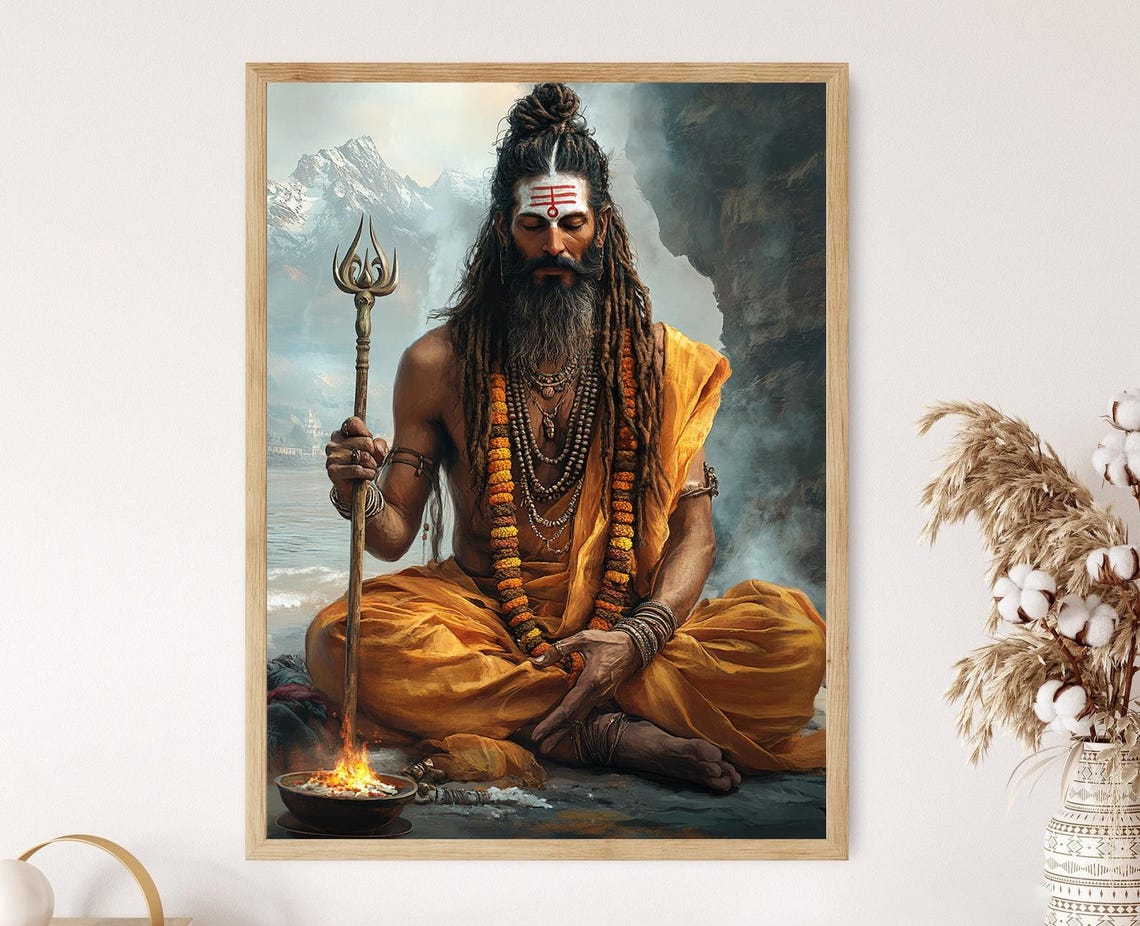 Hindu Sadhu Illustration Mystical Monk Art Spiritual Meditation Print