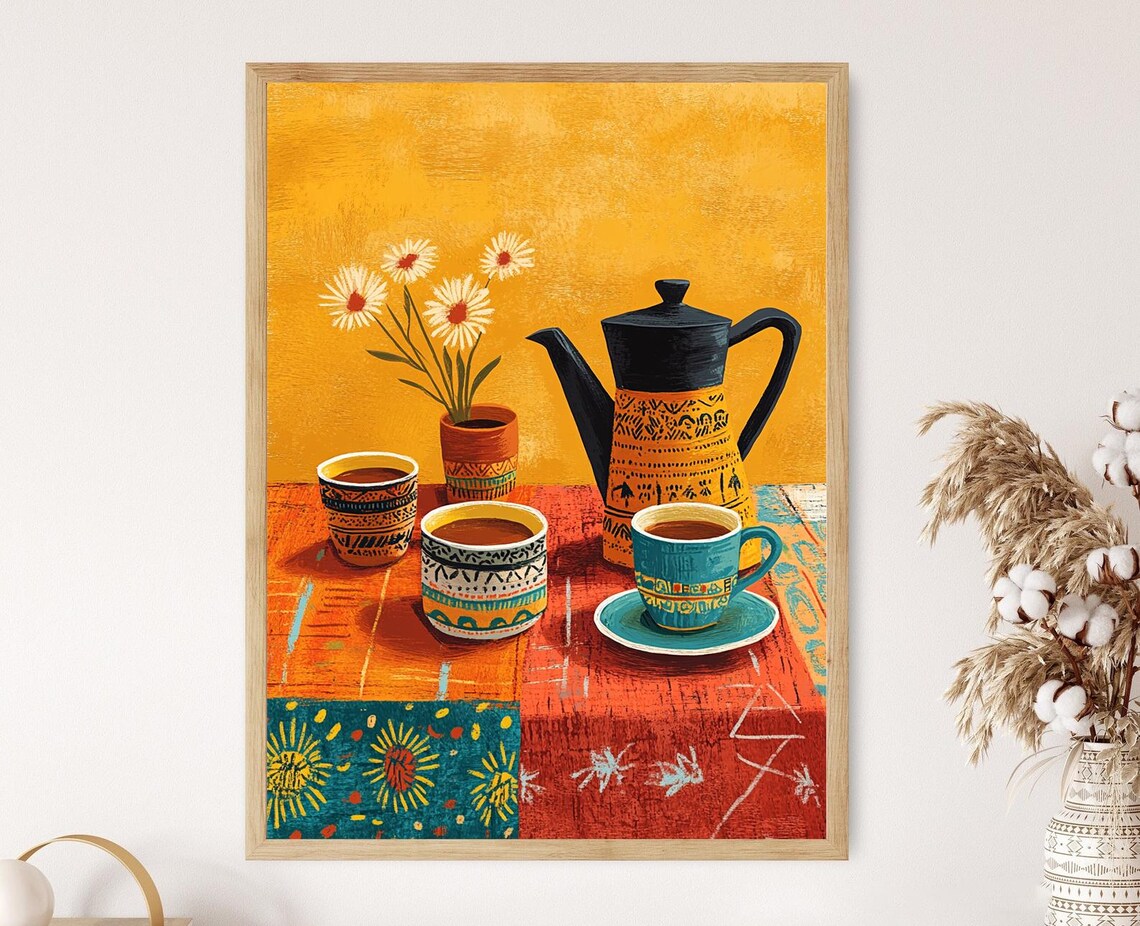 Ethiopian Coffee Ceremony Art Print Traditional Pottery And Decor
