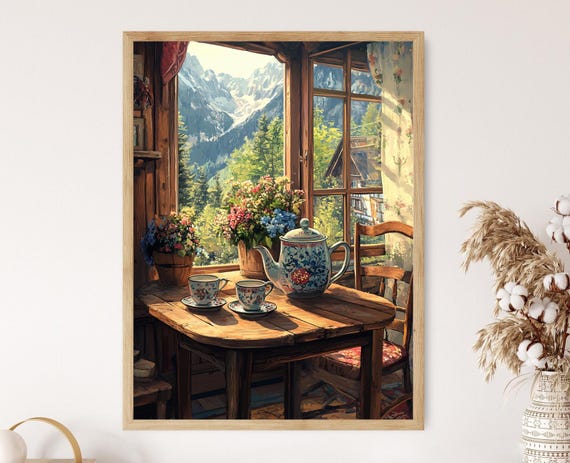 German Tea Set Art Print Bavarian Mountain Lodge Decor Poster