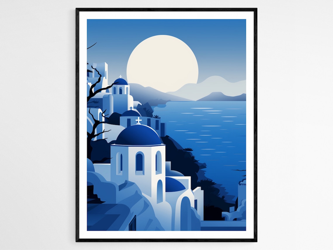 Mykonos Island Travel Poster, Greek Seascape