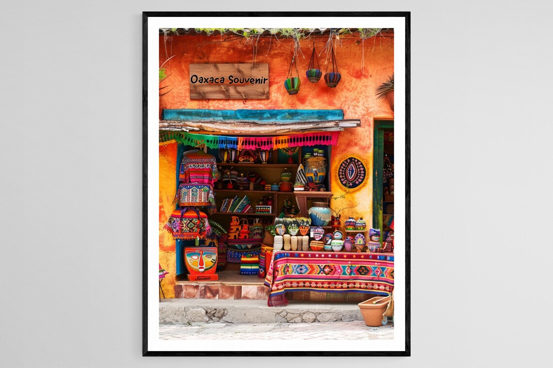Oaxaca Souvenir Shop Front Overflowing With Colorful Crafts Poster