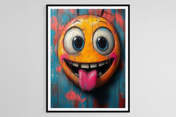 Vibrant Abstract Smiley Face Art Colorful Pop Art Funny Wall Decor Playful Expression Art Print