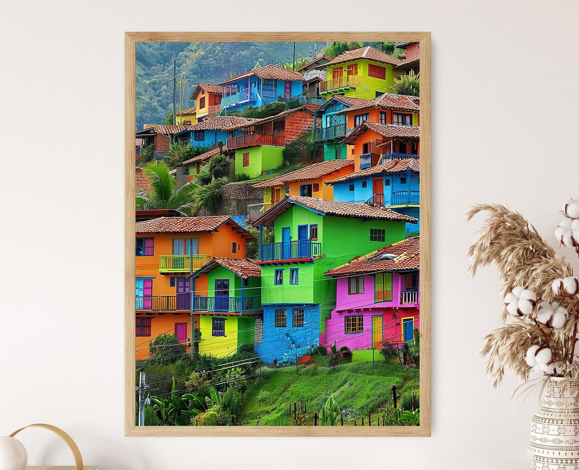 Colombian Village Art Print, Vibrant Decor