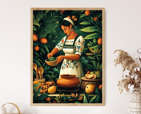 Panamanian Woman Cooking Hojaldres Clay Stove Tropical Art Poster