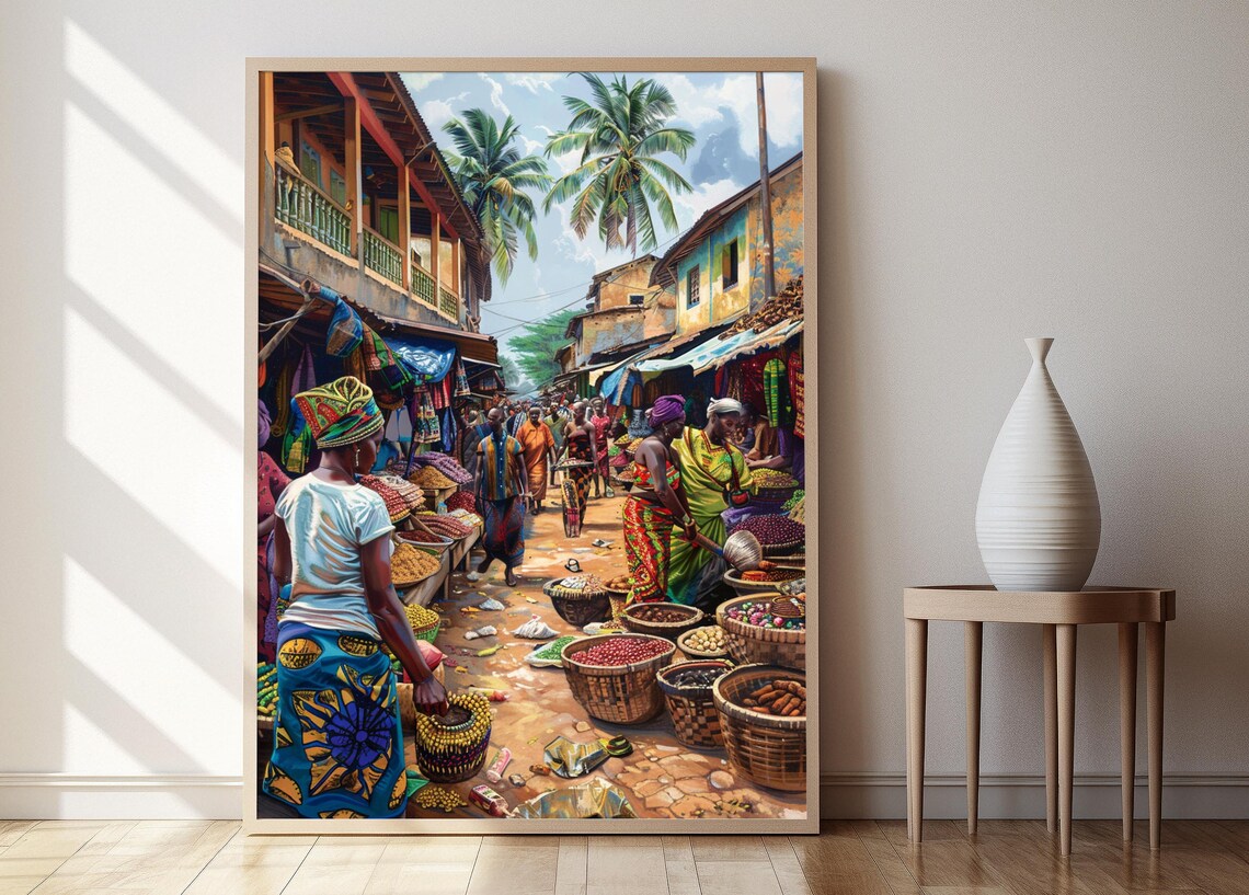 Ashanti Market Traditional Kente Cloth Travel Poster