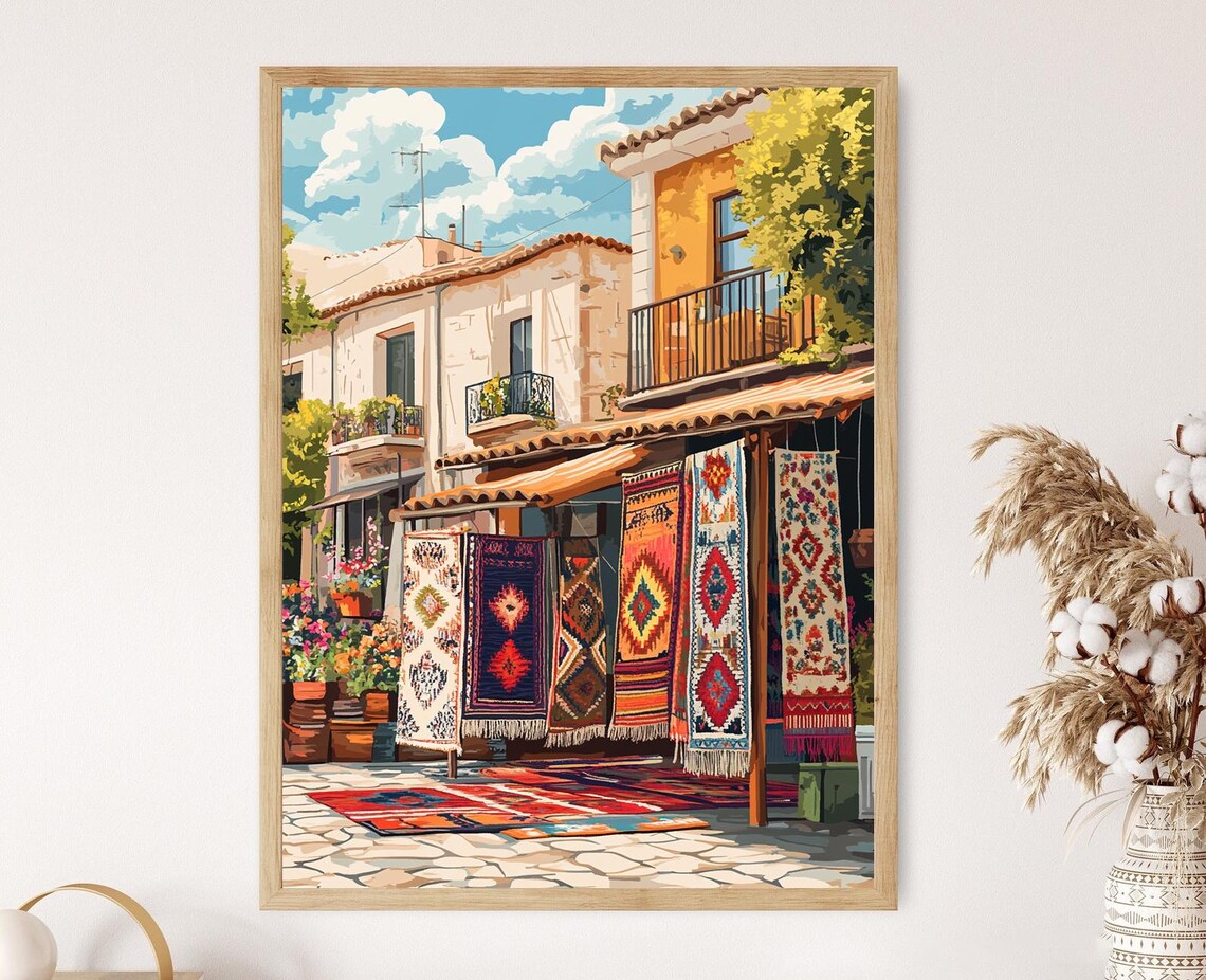 Lebanese Rug Vendor Illustration, Market Scene